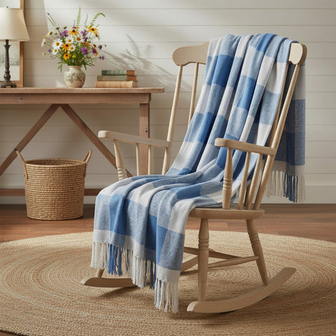 Dusk Blue Check Woven Throw-Lange General Store