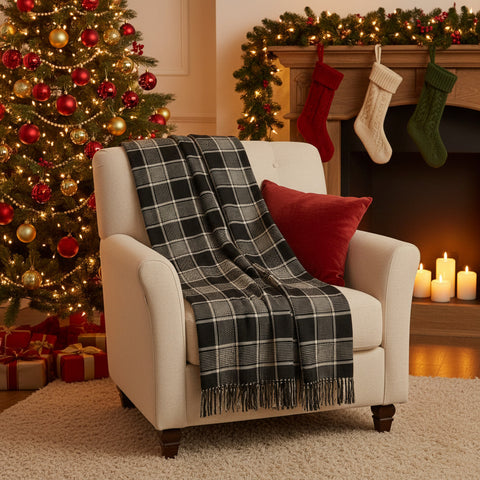 Exton Black Tan Plaid Throw-Lange General Store
