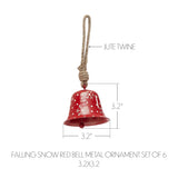 Falling Snow Red Bell Metal Ornament Set of 6-Lange General Store