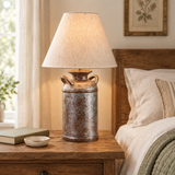 Rustic Milk Can Lamp in a farmhouse bedroom