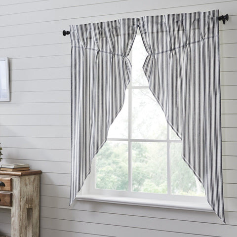 Farmstead Black Ticking Stripe Short Prairie Curtains-Lange General Store