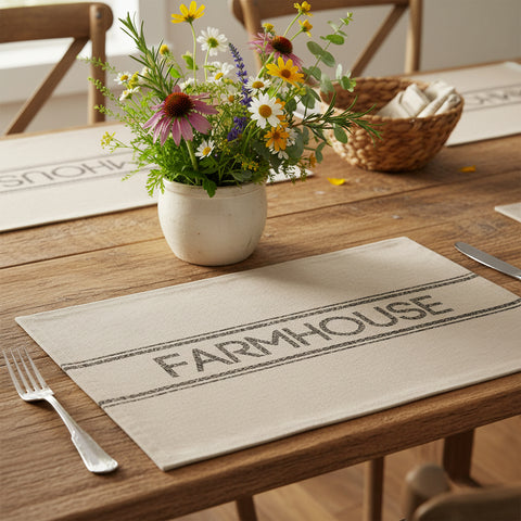 Farmstead Charcoal Cotton Farmhouse Placemats Set of 6-Lange General Store