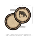Farmstead Charcoal Cow Braided Trivet 8" Set of 3
