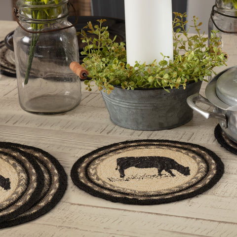 Farmstead Charcoal Cow Braided Trivet 8 inch Diameter Set of 3