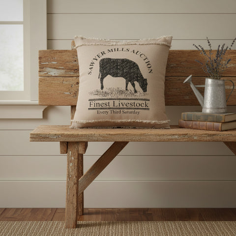 Farmstead Charcoal Cow Pillow-Lange General Store