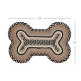 Farmstead Charcoal Dog Bone Braided Rug Mat medium size diagram on white background showing 23 inch width by 15 inch height bone shape dimensions