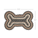 Farmstead Charcoal Dog Bone Braided Rug Mat small size diagram on white background showing 17.5 inch width by 11.5 inch height bone shape dimensions