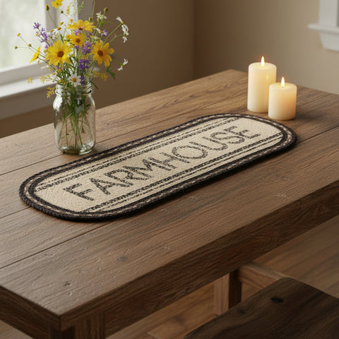 Farmstead Charcoal Farmhouse Braided Table Runners-Lange General Store