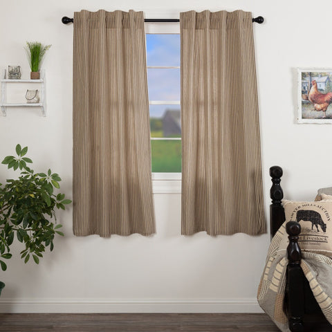 Sawyer Mill Charcoal Ticking Stripe Short Panel Curtains-Lange General Store