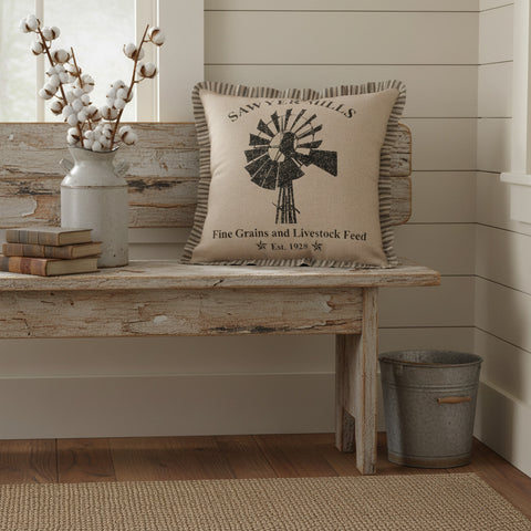 Farmstead Charcoal Windmill Pillow-Lange General Store