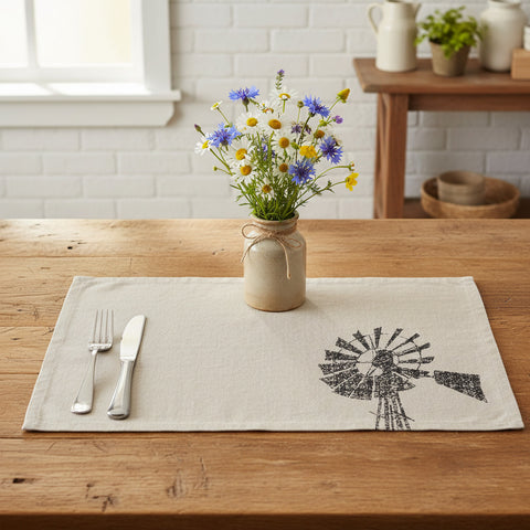 Farmstead Charcoal Windmill Placemat - Set of 6-Lange General Store
