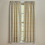Sage & Mustard Plaid Short Panel Curtains 63" on a window with a beige wall background