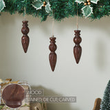 Festive Finial Dark Wooden Ornament Set of 3-Lange General Store