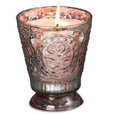 Fleur de Lys Pink Tumbler Hand-Poured Soy Scented Candle in a pink rose silver holder on a white background