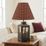 Forest Tops lamp with Bridgeton Wine shade in a bright living room