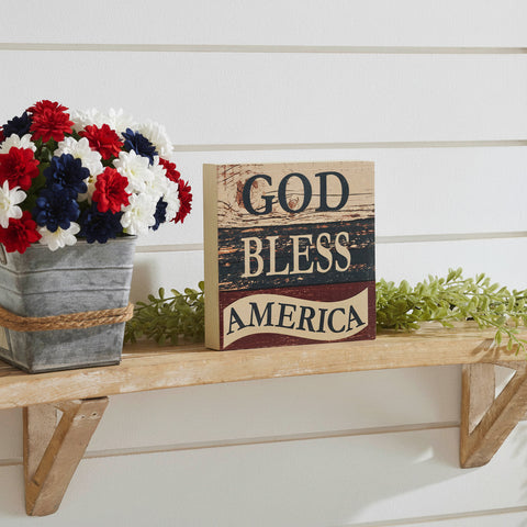God Bless America White Blue Red Block Sign-Lange General Store
