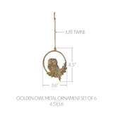 Golden Owl Metal Ornament Set of 6-Lange General Store