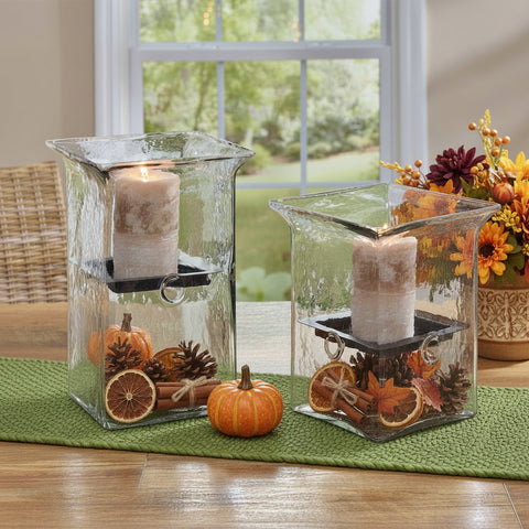 Hammered Glass Large Square Candle Holders-Lange General Store