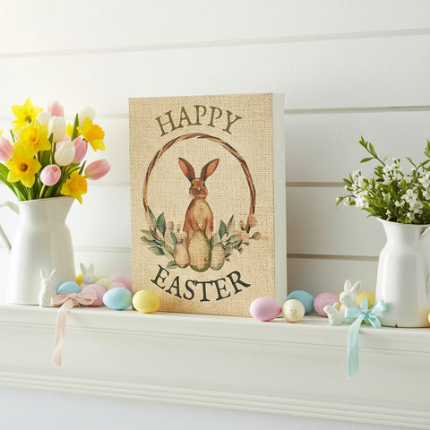 Happy Easter Bunny & Eggs In Wreath Wall Sign-Lange General Store