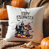 Happy Halloween Haunted House Fall Throw Pillow-Lange General Store