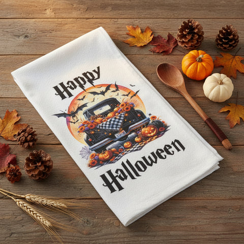 Happy Halloween Truck Flour Sack Towel-Lange General Store