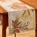 Harvest Dance Fall Table Runner 36" on a wood table close up