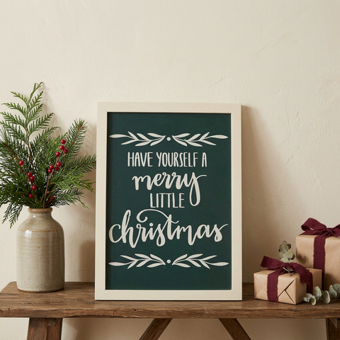 Square lifestyle image of Have Yourself A Merry Little Christmas Sign on a console table