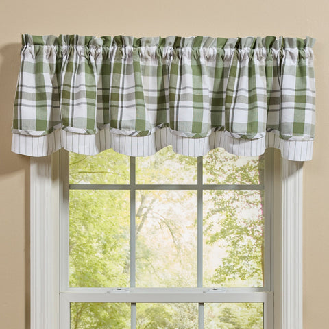 Hayson Sage Plaid Layered Valance-Lange General Store