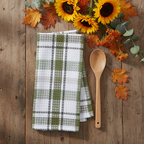 Hayson Sage Plaid Waffle Dishtowel-Lange General Store