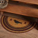Heirloom Farm Primitive Crow Half Circle Rug in mustard tan, raven black, and burgundy braided jute blend