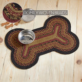 Heirloom Farm Dog Bone Braided Waterproof Rug Mat – Medium – Waterproof Dog Feeding Mat – Mustard, Black, Burgundy