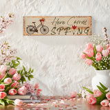 Here Comes Spring w/ Bicycle & Tulip Wall Sign-Lange General Store