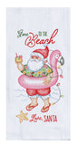 Holiday Beach Santa Embroidered Flour Sack Towel-Lange General Store