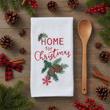 Home for Christmas Embroidered Waffle Towel