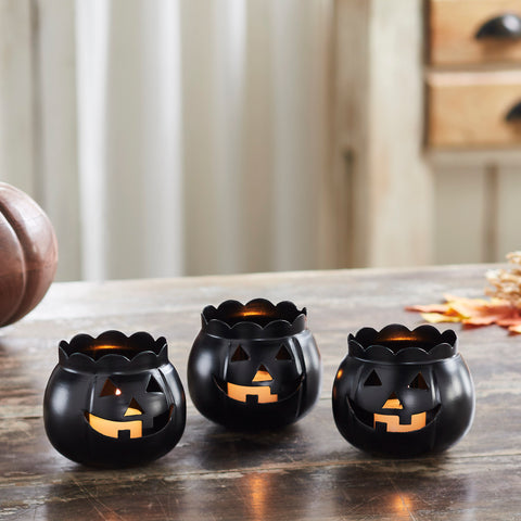 Jack-O-Lantern Candle Holder Black Set of 3-Lange General Store