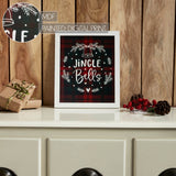 Jingle Bells Wreath Plaid Framed Wall Hanging Sign-Lange General Store