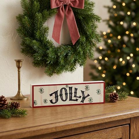 Jolly Snowflake Block Sign with a fuller Christmas backdrop