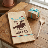 Just A Girl Horses Dishtowel square tabletop lifestyle image