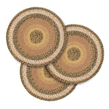 Kettlehurst Braided Trivet 15" Set of 3 Round woven round placemats in brown and beige on a white background