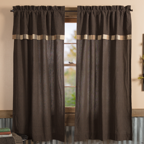 Kettle Grove Plaid Block Border Short Panel Curtains-Lange General Store
