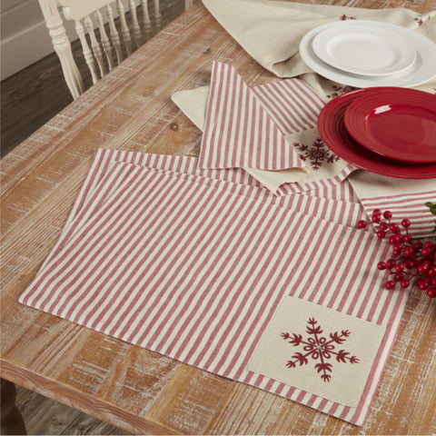 Market Place Red Ticking Stripe Snowflake Placemat - Set of 4