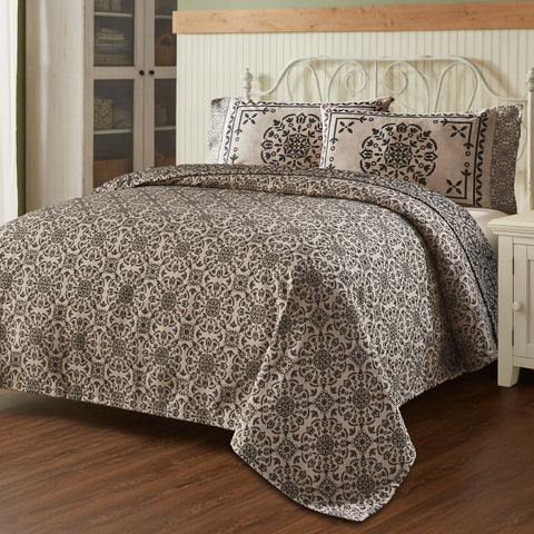 Medallion Black Tan Jacquard Coverlet-Lange General Store