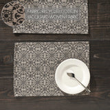 Medallion Black Tan Jacquard Placemats - Set of 2-Lange General Store