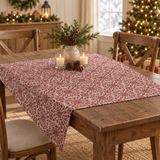 Medallion Burgundy Tan Jacquard Table Topper 42x42 Christmas lifestyle image