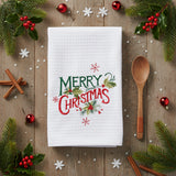 Merry Christmas Embroidered Waffle Towel