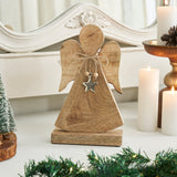 Metal Star Natural Wooden Angel-Lange General Store