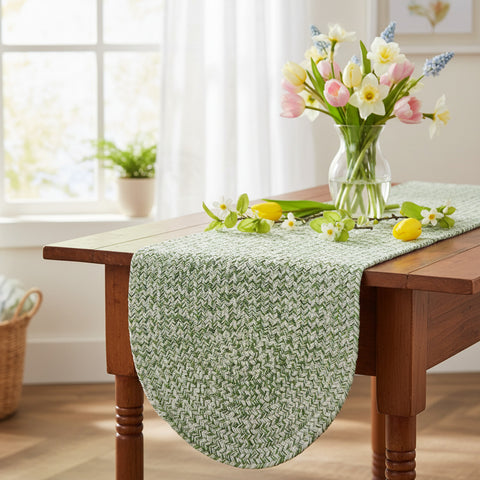Mint & White Braided Table Runner-Lange General Store