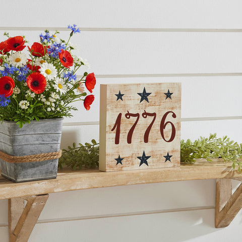 My Country 1776 w/Blue Stars Block Sign-Lange General Store