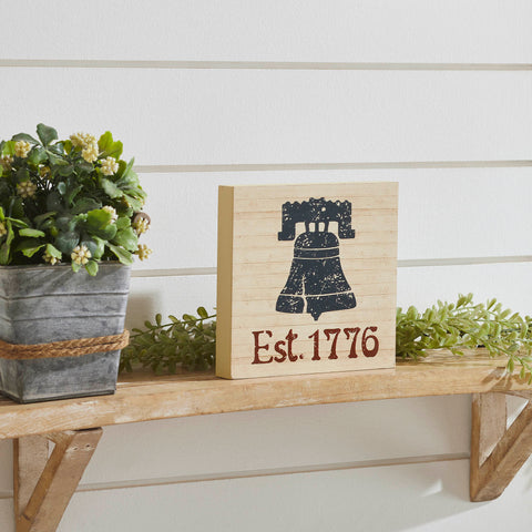 My Country Blue Liberty Bell Est 1776 Block Sign-Lange General Store