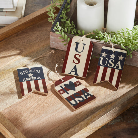 My Country USA Red White Blue Ornament Set of 4-Lange General Store